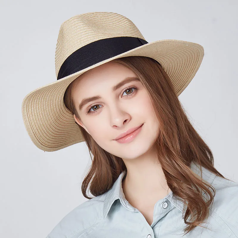 Custom Unisex Sun Hats for Summer Beach UV Protection Panama Paper Hats for Women Men Straw Sun Hats with Chinstrap Factory