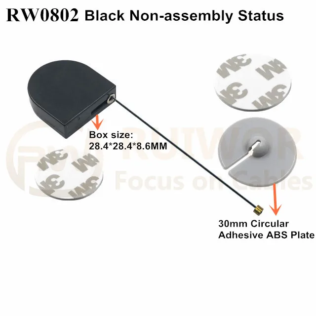 RUIWOR RW0802 D-shaped Mini Anti Theft Extension Cord Reel Plus Dia 30mm Circular Adhesive ABS Plate for Store Retail Security