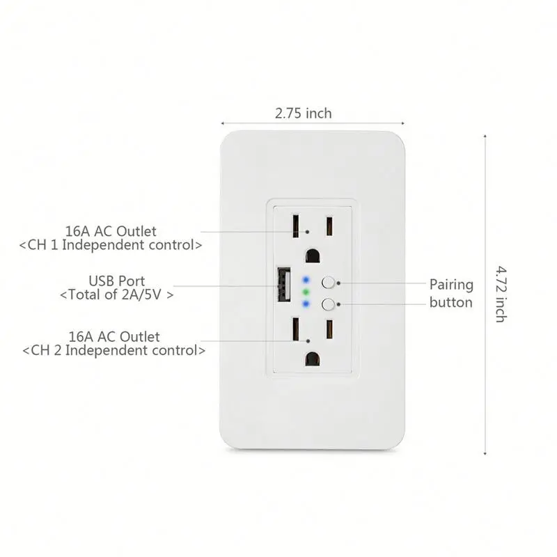 USA Type USB smart WIFI wall socket support Alexa and Google Home Smart wifi USB socket and plug