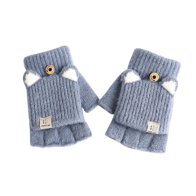Winter Knitted Convertible Fingerless Gloves New Warm Flip Half Finger Gloves For Women Men