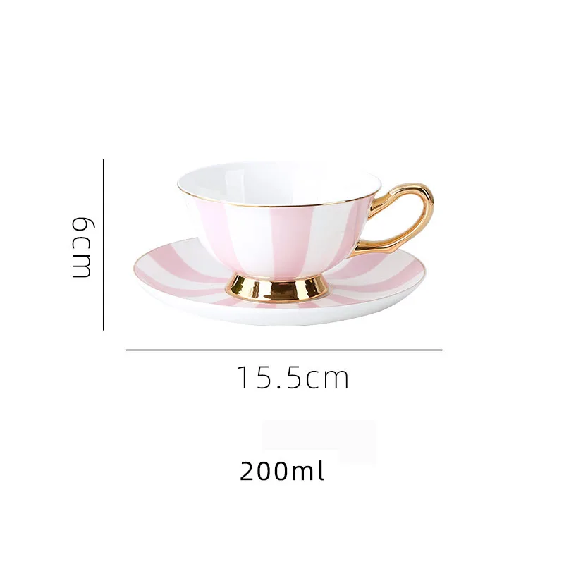 Modern Luxury Coffee Cup Pink Stripe Ceramic Tea Cup And Saucer