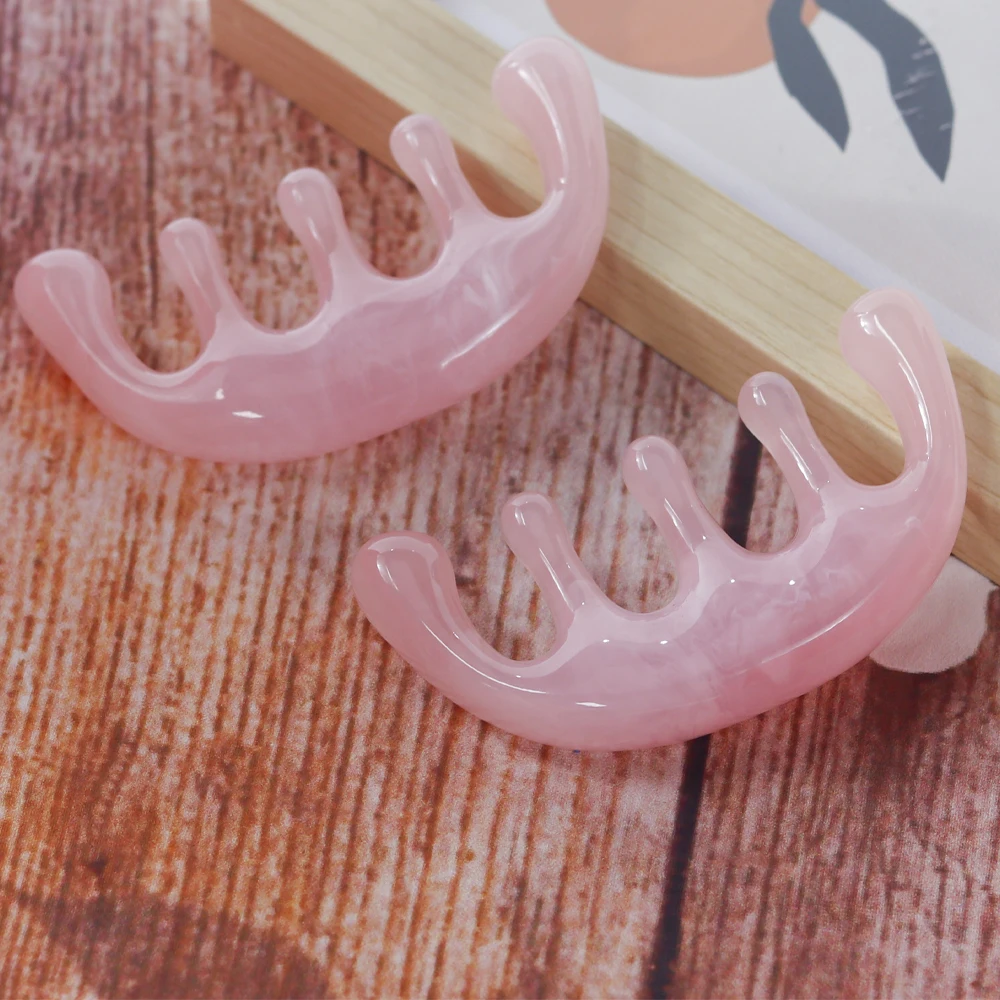 Custom pink Five-finger Resin Hair Meridian gua sha Combs Environmental friendly Wide Tooth Hair Head Scalp Massage Comb