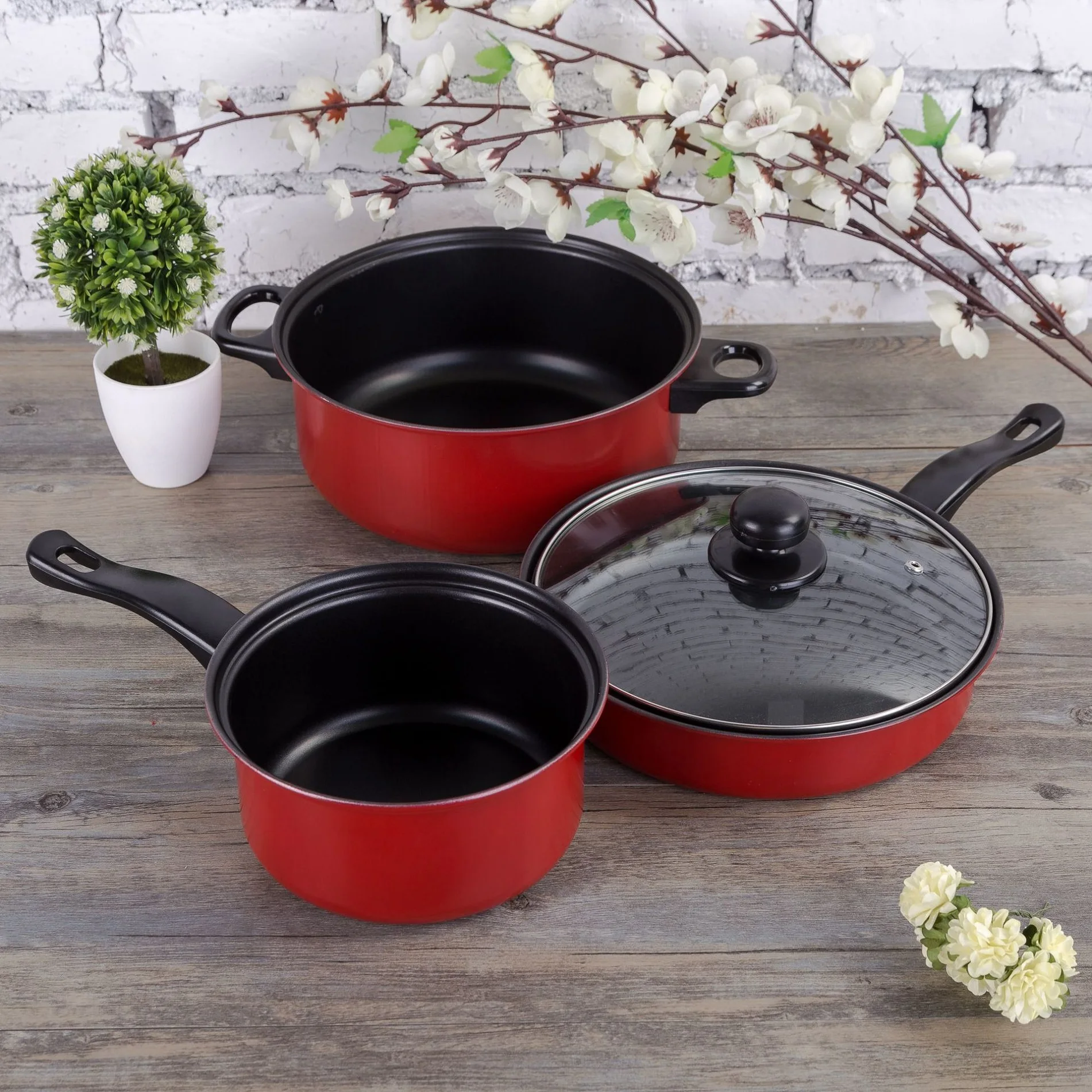  Dropshipping 3 Sets Non-stick Wok Pan Frying Soup Induction Cooker Gas