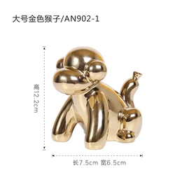 Golden Ceramic Abstract Monkey Figurines Craft Home Decor Animal Sculptures and Statues Handmade Artware Gift Decorations