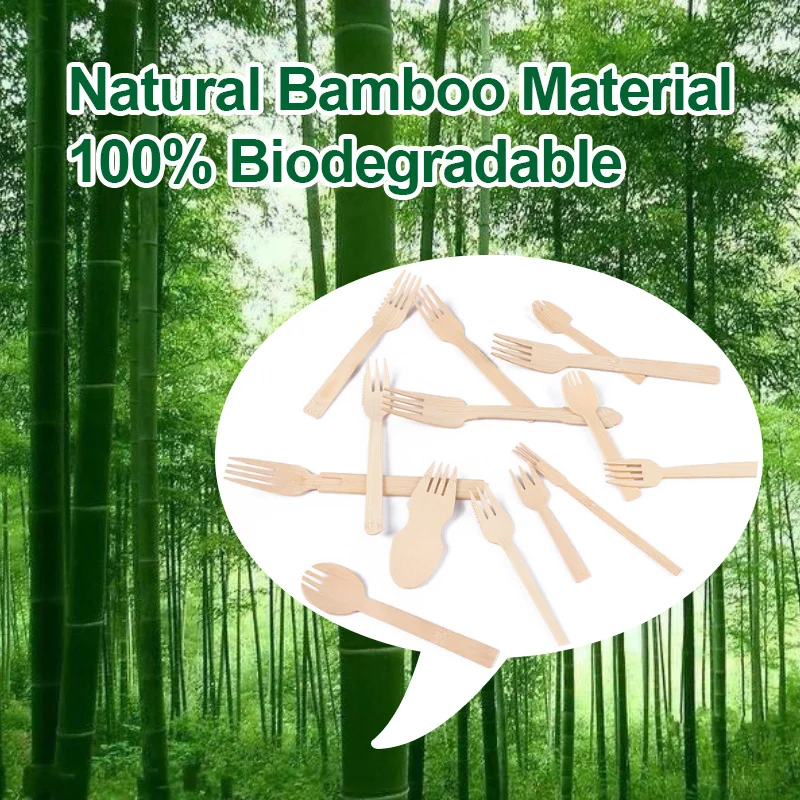 Biodegradable Bamboo Cutlery Eco-Friendly Good Price 100PCS Nature Bamboo Disposable Fork Set for Takeaway