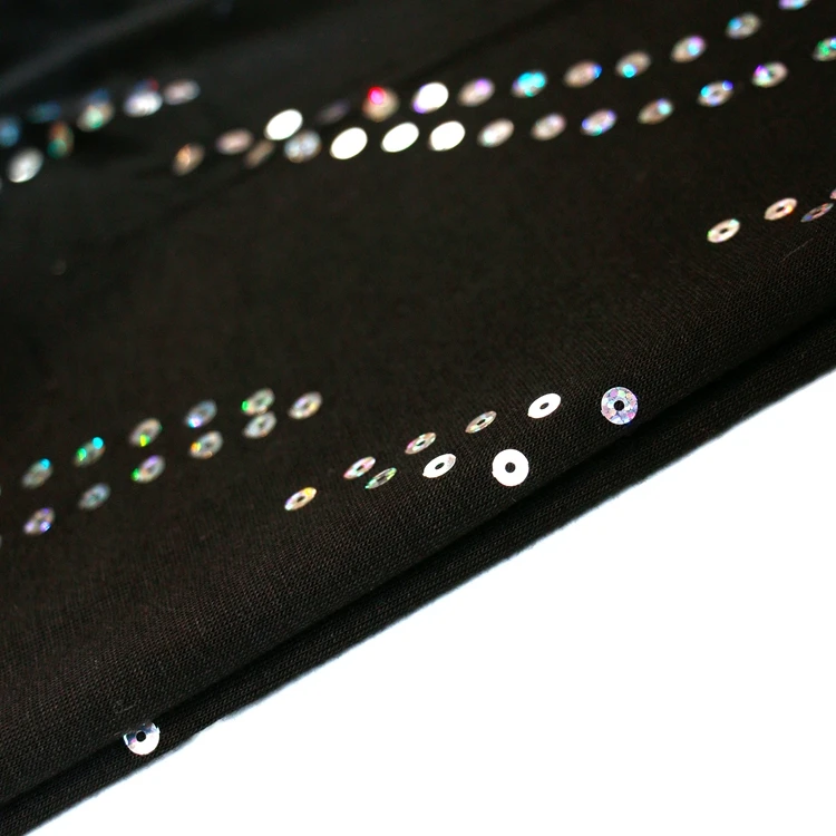 
hot stamping foil sequin fabric rayon/viscose spandex single jersey knit fabric 
