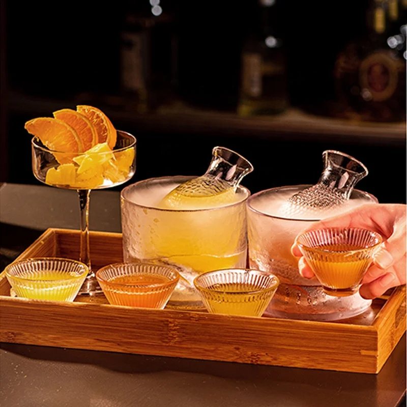 Creative Japanese Hammered Sake Set Wooden Trays Striped Bamboo Hat Shot Glass Small Sake Cups Wine Jug Set