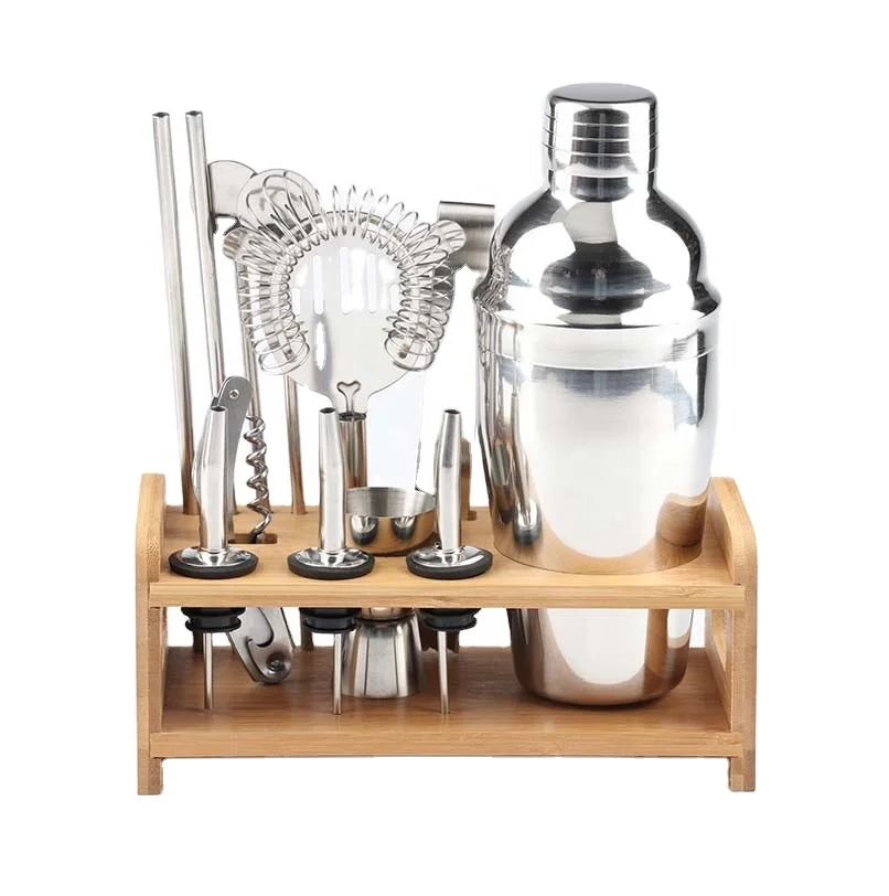 Custom stainless steel luxury mixing cocktail shaker bottle home bar kit Bartender Kit Stainless Steel Bar Set with