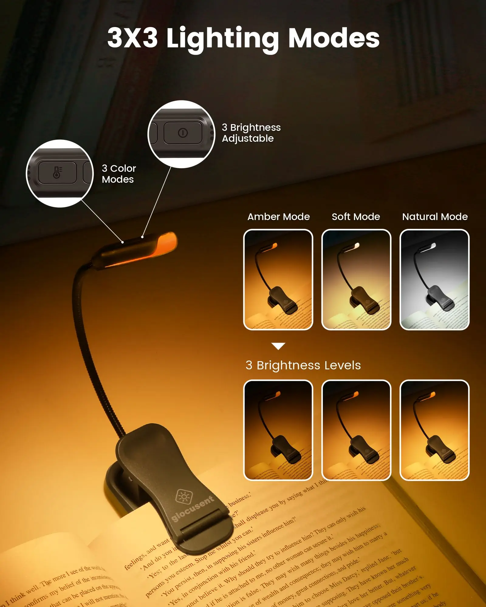 Wholesale 3 Color Dimmable Portable Foldable Flexible Mini Led Usb Rechargeable Night Reader Book Light For Reading In Bed
