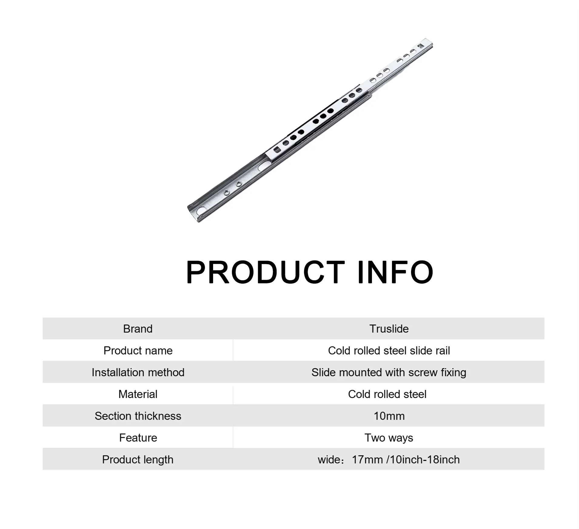 CS1017SX Light load kitchen drawer slide basket 3/4 extension side mounting cold rolled steel ball bearing drawer slide