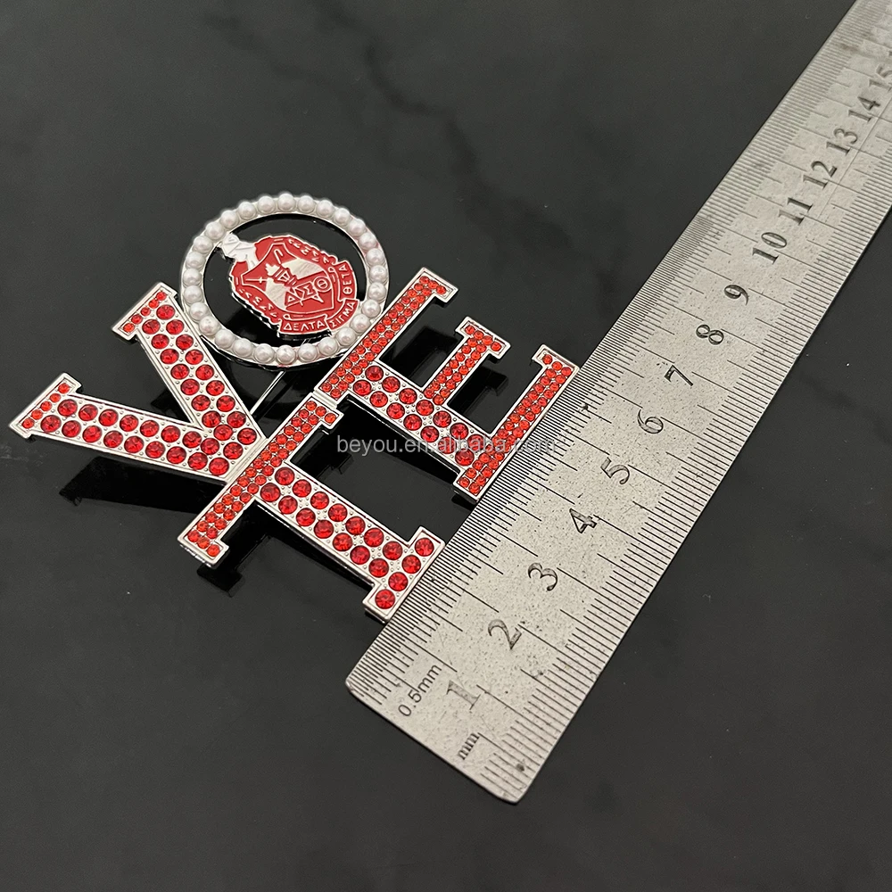 Delta Sigma Inspiration Design DST 50 Years Anniversary Gold Plated Red Enamel Rhinestone Pearl Brooch Sorority Jewelry Pin