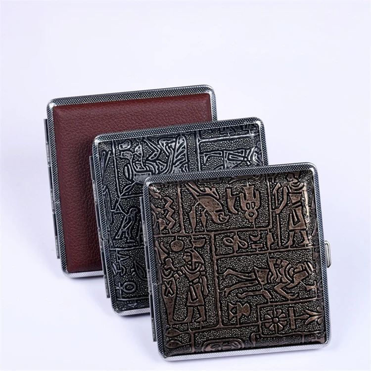 Elastic Strap Boxes Holder Case For 20 Pcs Cigarette Metal Storage Case Men Pu Leather Cigarette Case Engraving