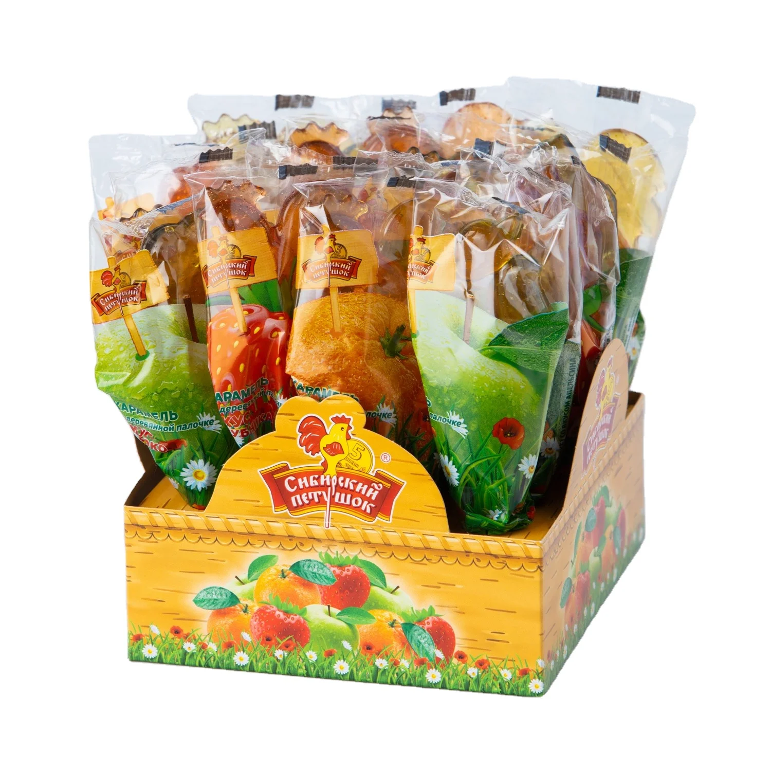 Леденец карамельный «Сибирский петушок» жесткие конфеты 24 гр., 20 шт. * 2 bl / Show-box набор вкусов (3 вкуса в ассортименте)