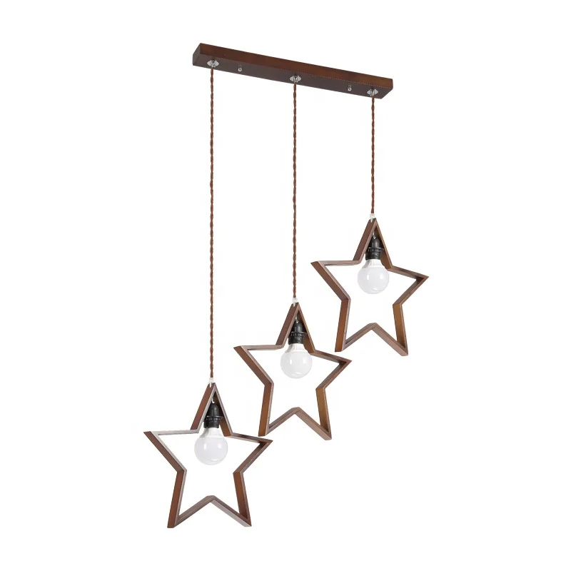 High quality good price wooden star pendant light for dining bedroom New Chinese walnut color solid wood hanging stars lamp