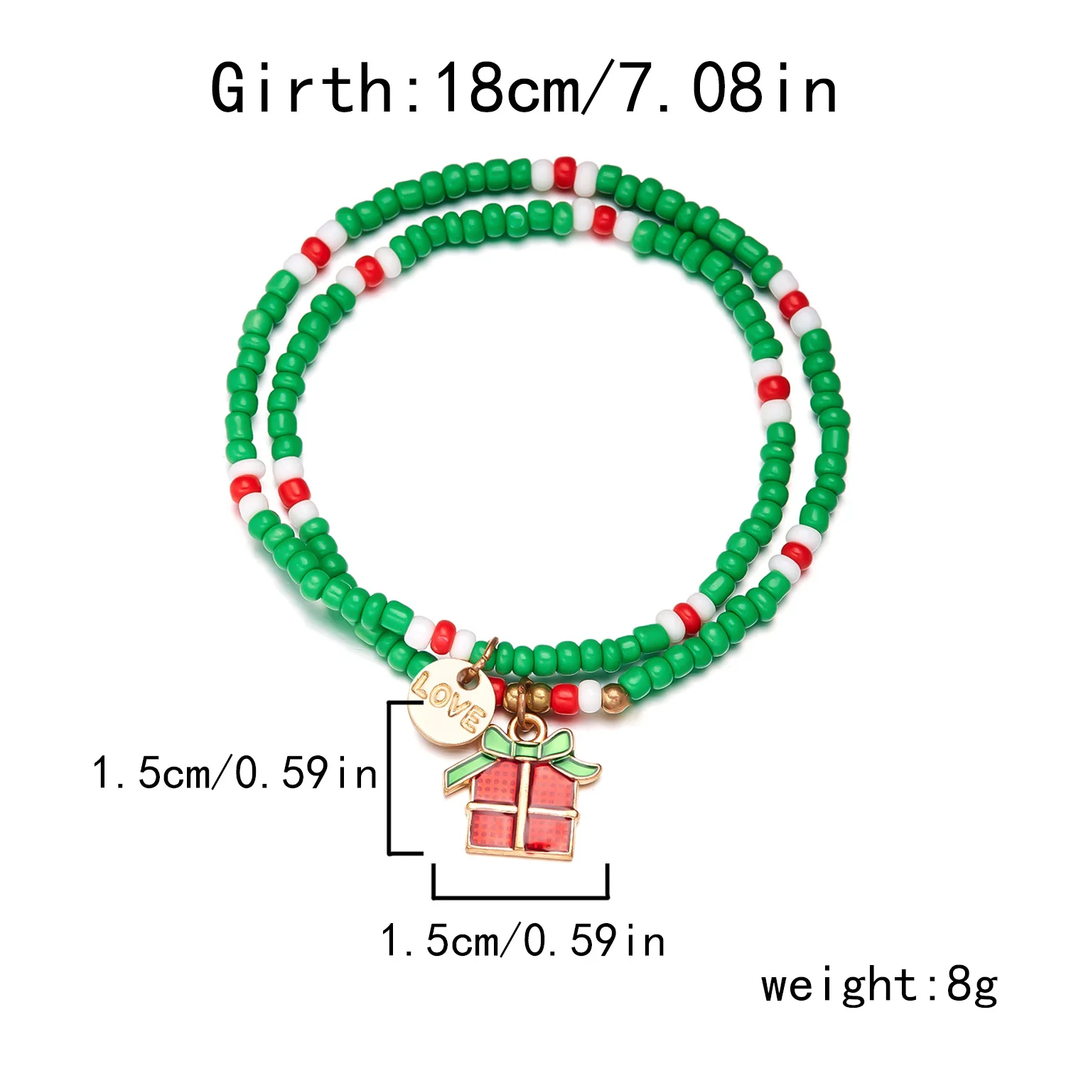 IRLIN Simple New Enamel Christmas Tree Santa Claus Charm Hand-made Mix Colors Christmas Elastic Seed Bead Bracelet