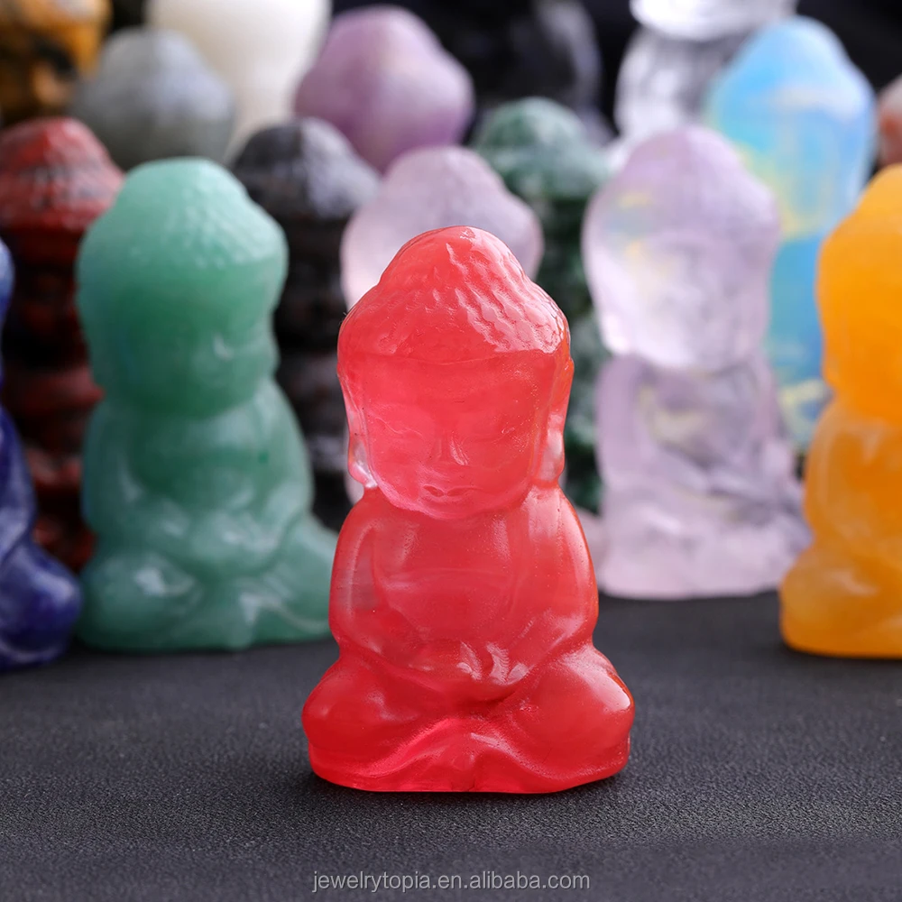 Carved Natural Jade Gem Small Stone Resting Buddha Statue Mini