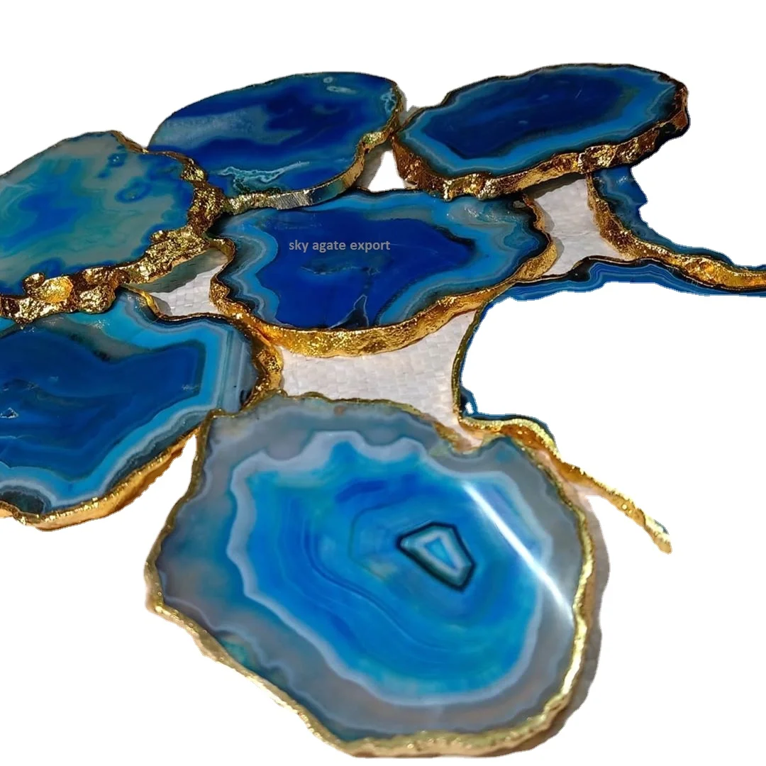WHOLESALE NATURAL CRYSTAL BLUE AGATE COASTERS  BUY FROM SKY AGATE EXPORT