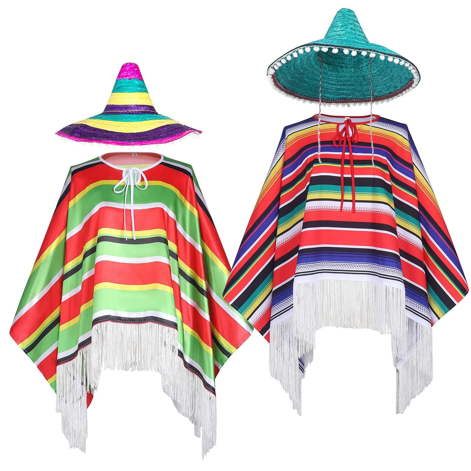 Мексиканский костюм пончо Serape Cinco De Mayo Mexican Fiesta и шляпы