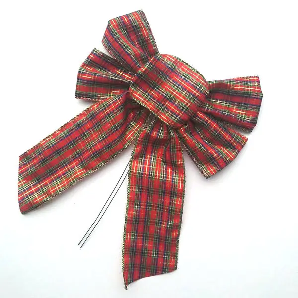 Christmas Holiday Party Birthday Wedding Tree Decorative Polyester Gold Wired Edge Red Green Plaid Gift Ribbon Bow
