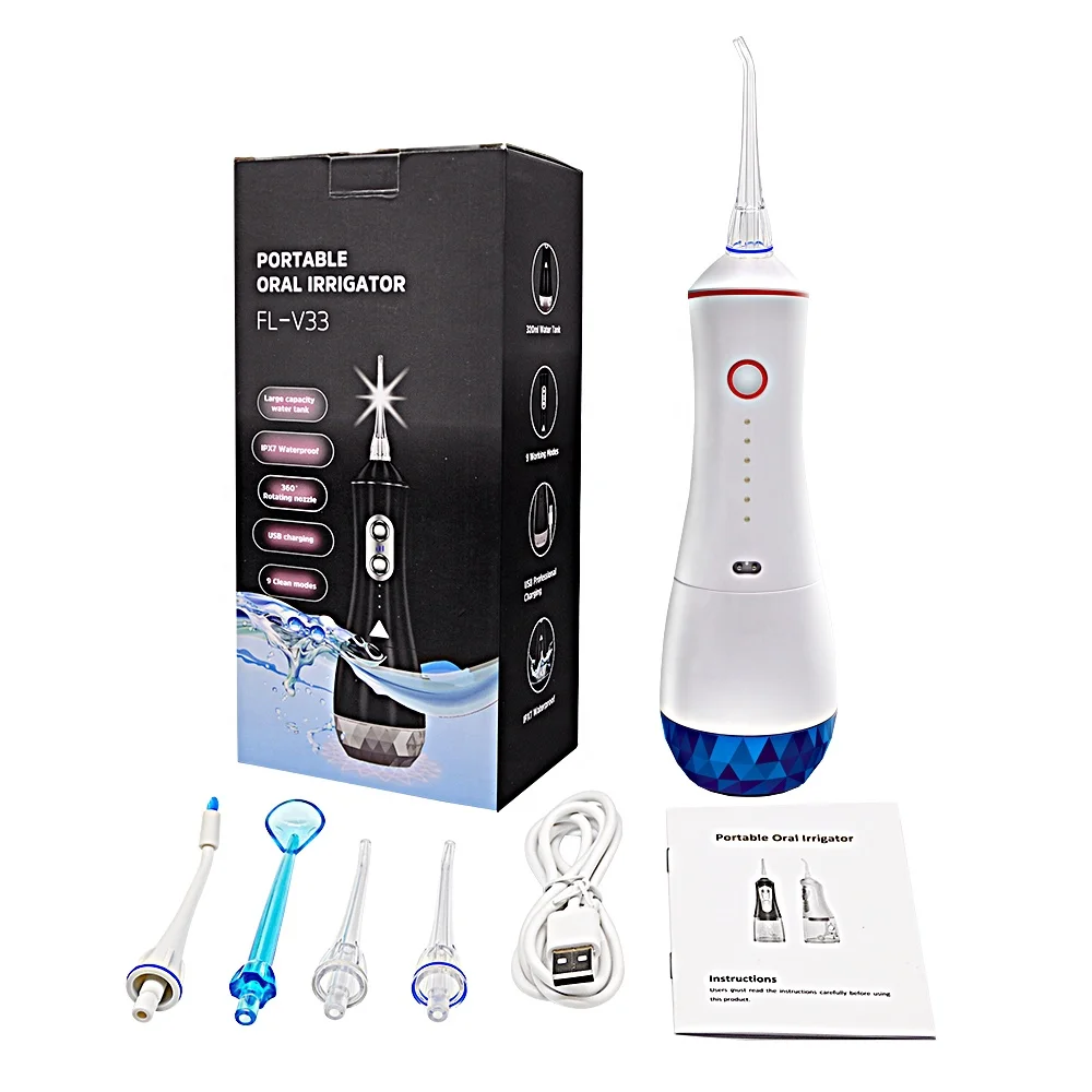 
LED light Water Flosser V33 Portable Oral Irrigator Dental Nine modes of ultra intense IPX7 320ML 