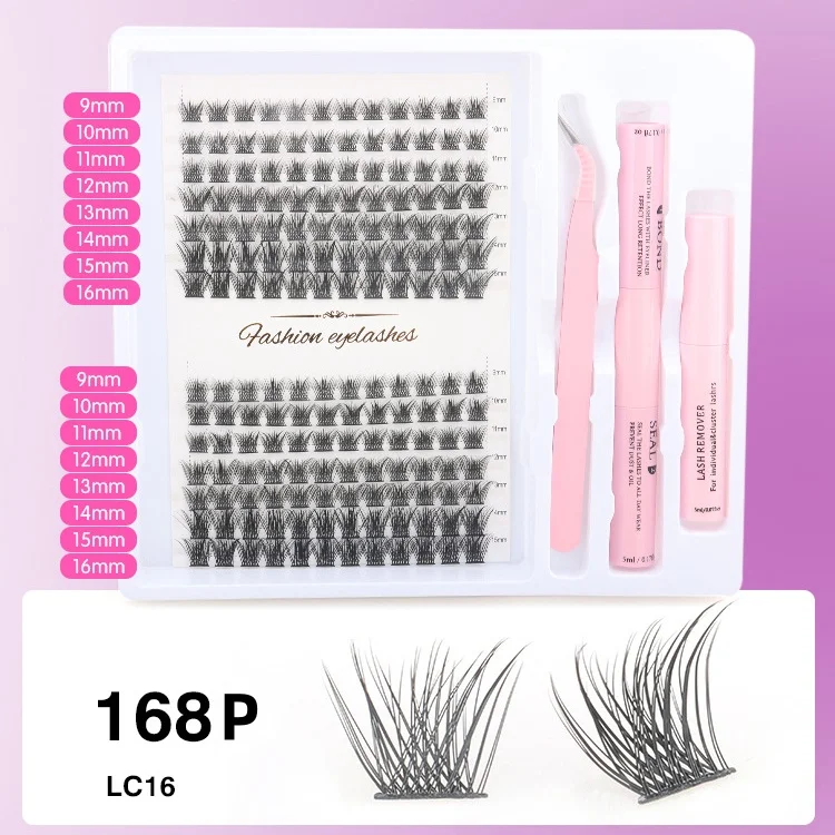 Heart Girl DIY Lashes Set Cluster Eyelash+Tweezers+Remover+Bond&Seal Purple Box Custom Private Logo