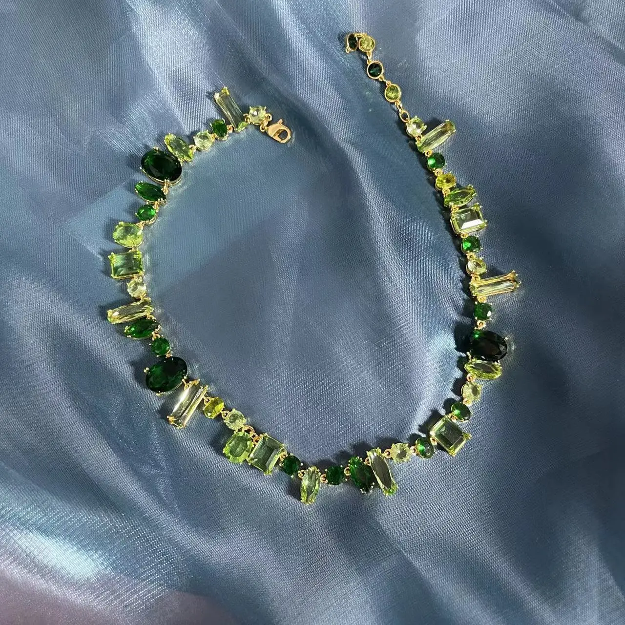 Fashionable Women Designer Customizable Luxury Austrian Green Crystal Colored Gemstone Beaded Necklace