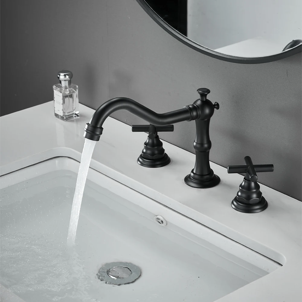 Sanitary ware 3 holes faucets deck mount matte black mixer tap bathroom basin faucet