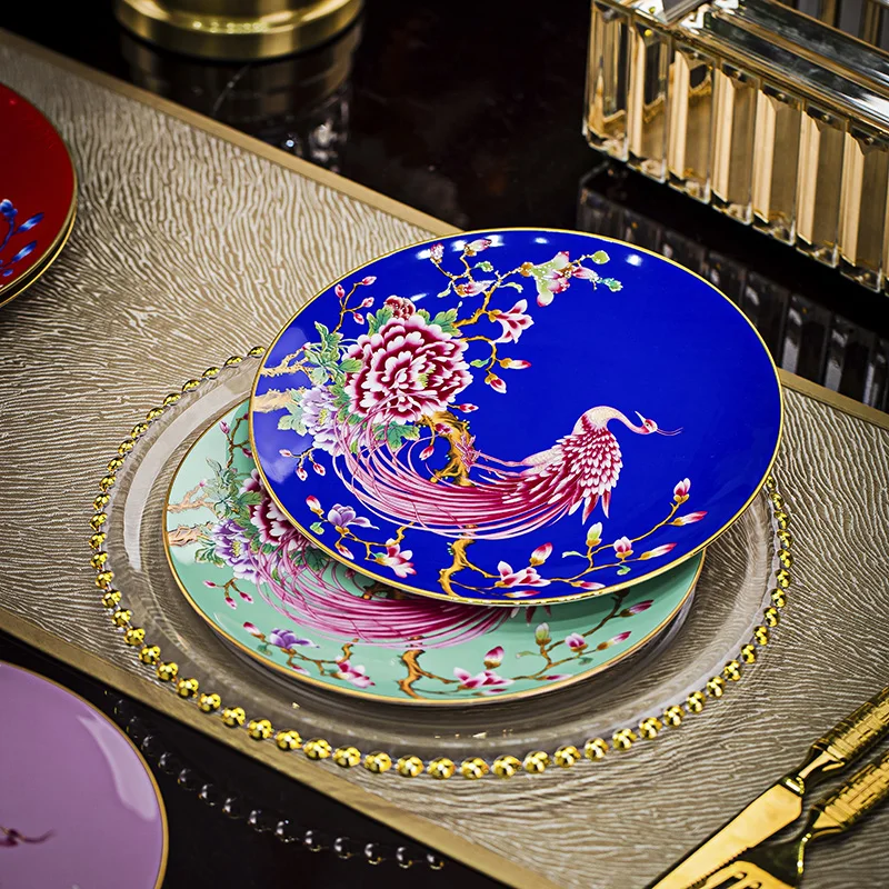 Jingdezhen Yaoshuai эксклюзивная Высококачественная 6-дюймовая плоская тарелка Fengming Chaoyang с полным цветком фарфоровые чаши сертификат логотипа ярмарки