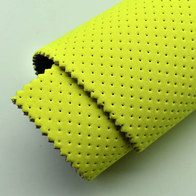 soft 2mm perforation SBR neoprene laminate with fluorescent plain polyester fabric for bags