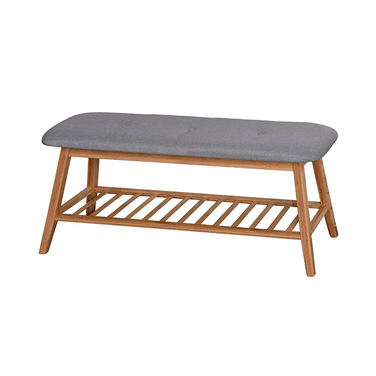 High Quality Low Price 2 Tier Modern Fashion Bamboo Shoe Rack Bench with Seat Cushion