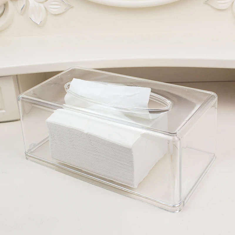Acrylic Clear Tissue Box Cover Rectangular Napkin Car Office Paper Holder Case