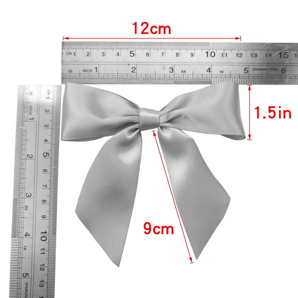 Silver Finished Ribbon Bow Width 12cm Foot Length 9cm Wire Width 1.5inch Handmade Bow Gift Packing Gift Box Product Packaging