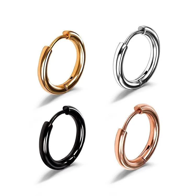 316L Surgical Stainless Steel Gold Silver Rose Gold Black  2.5mm Hoop Huggie Earring For Men Women