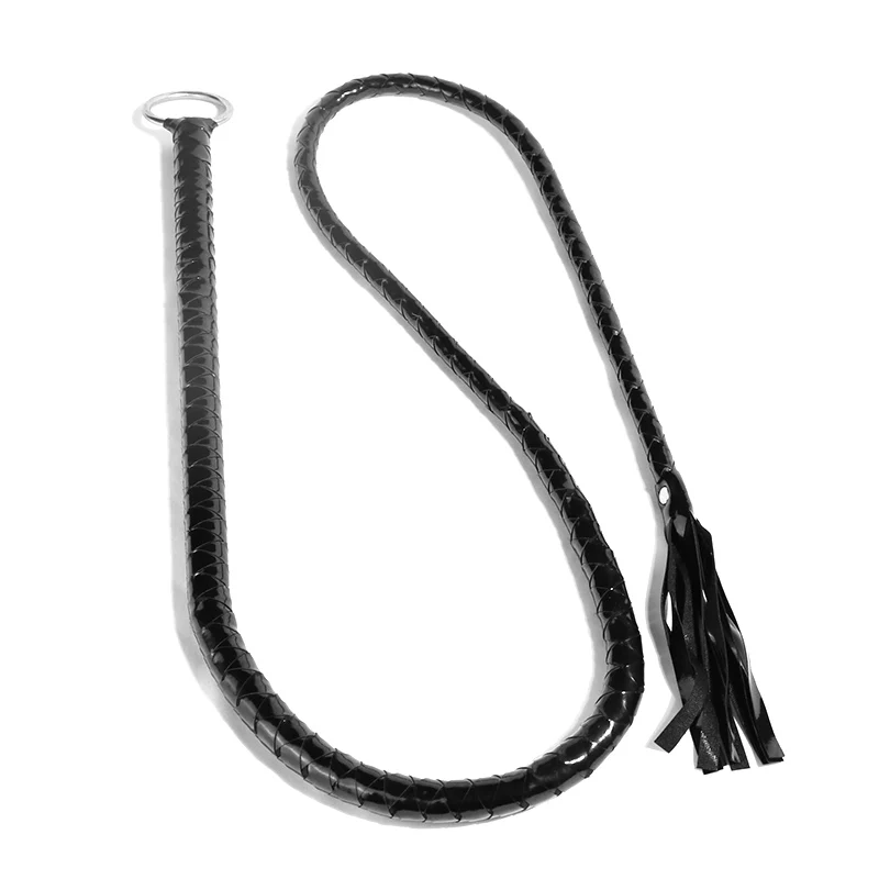 Black leather whip iron ring straight whip fun flirting BDSM adult sex toys with moustache tied to spur slapping