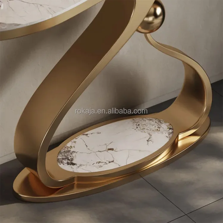 Modern Style Living Room Furniture Entryway Table Unique Metal Base Rock Slab Top Corridor Decorative Table Hotel Console Table