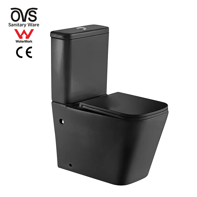 Ovs Watermark Australia Sanitary Ware Bathroom Ceramic Cheap Rimless Standing Two Piece Black Toilet