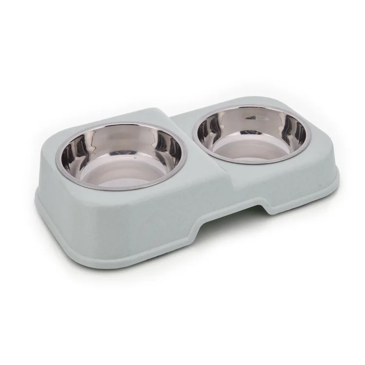 Marble Color Series Double Bowl Personality High and Low Design Anti Falling and Antiskid Stainless Steel Pet Tableware Basin Bo