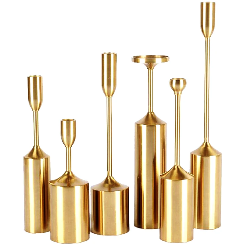 6pcs one set plating gold candle holder decorative table centerpiece modern candle stick for decoration