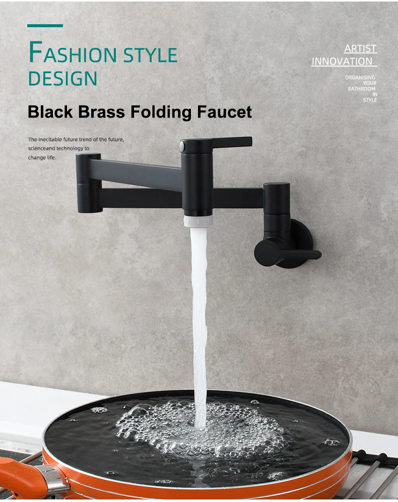 Kitchen Use Double Handle  Wall Mounted Folding water Faucets Switch Swing Arm Sink tap