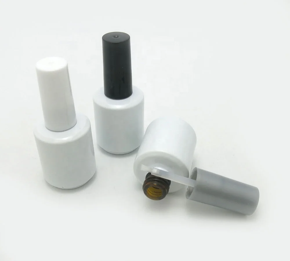 Free Sample Empty White Glass Nail Polish Bottle With White Black Grey Brush Cap 1/2oz Glass Container