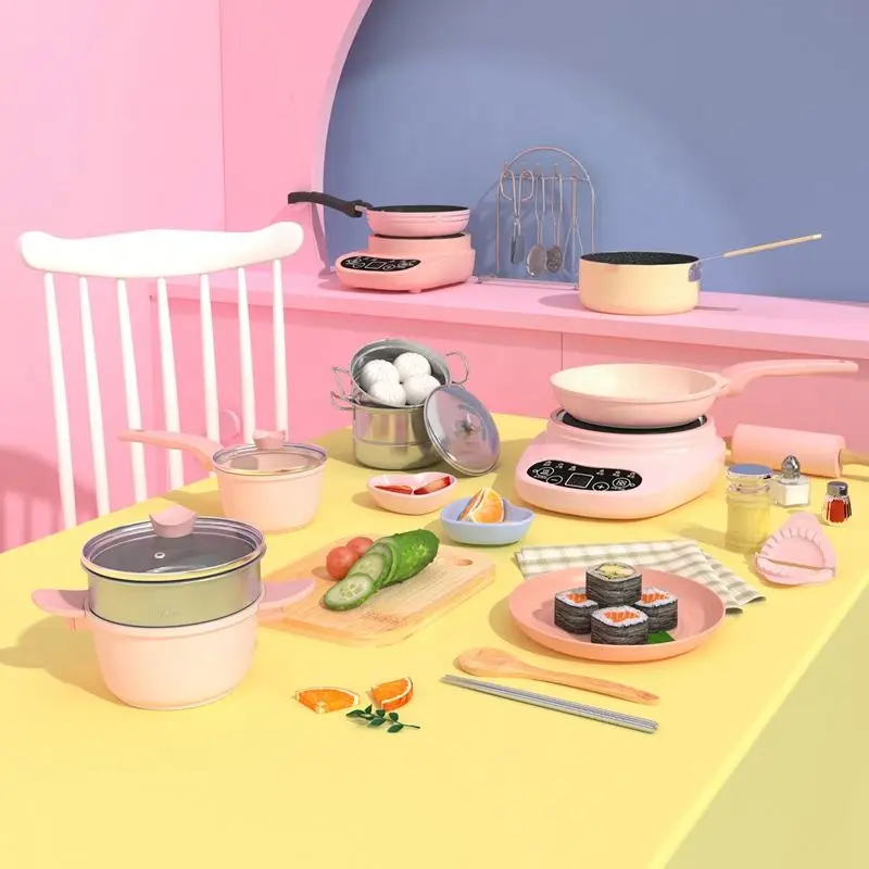 Pretend home mini kitchen toys play DIY real cooking set electric kitchen toy 24 pcs