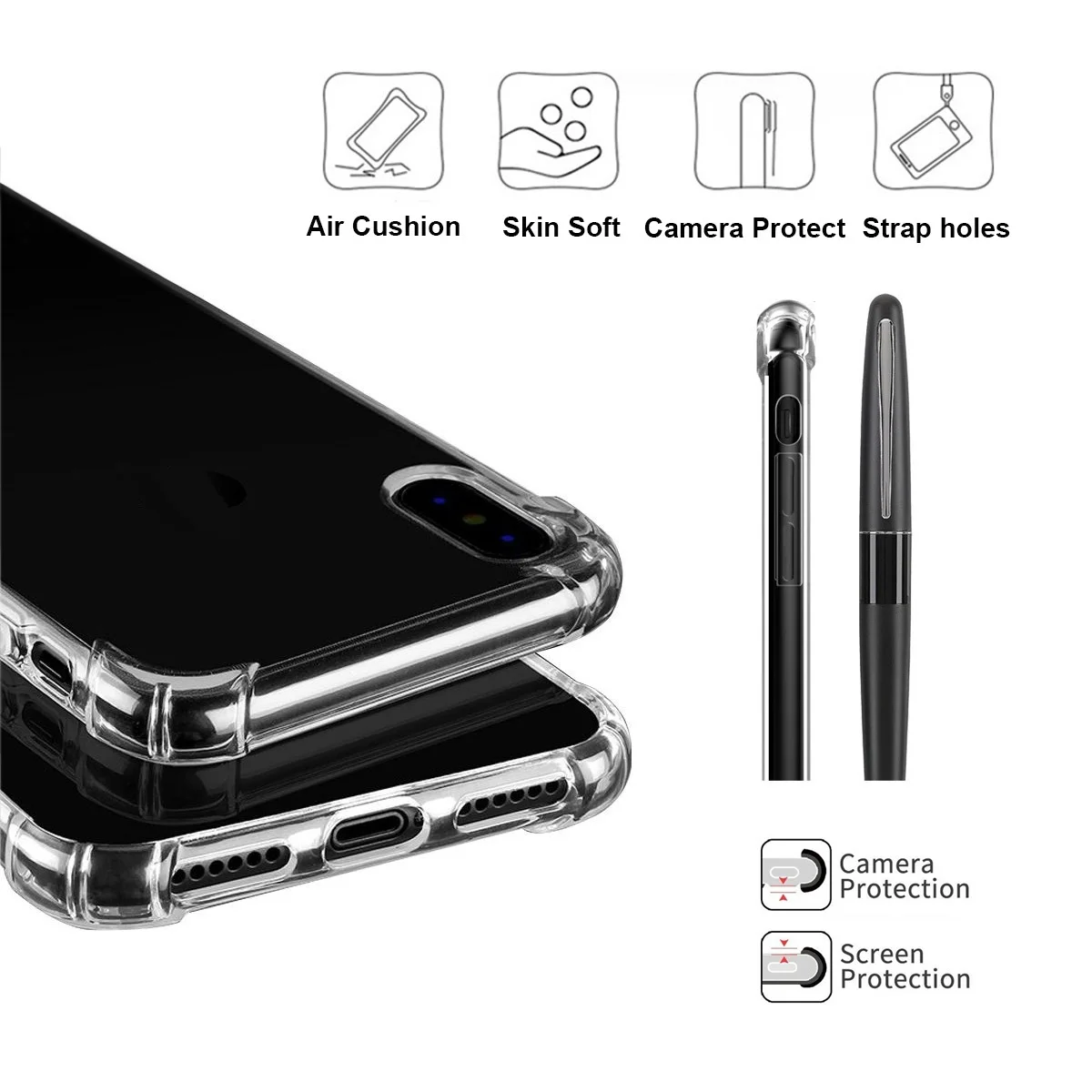 Anti-scratch Shockproof Ultra-Thin TPU Crystal Case for iPhone 12 11 Pro Max XR XS 7 8 Plus