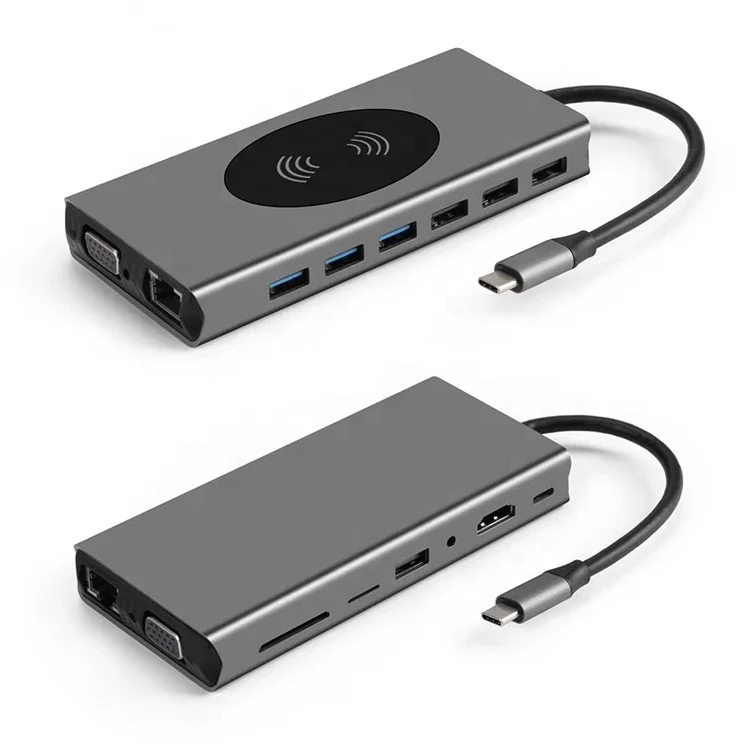 High quality Type-C Hub Multiport Dock Station with 4K HDMI USB3.0 RJ45 SDTF USB-C PD Charging Adapter USB C Hubs