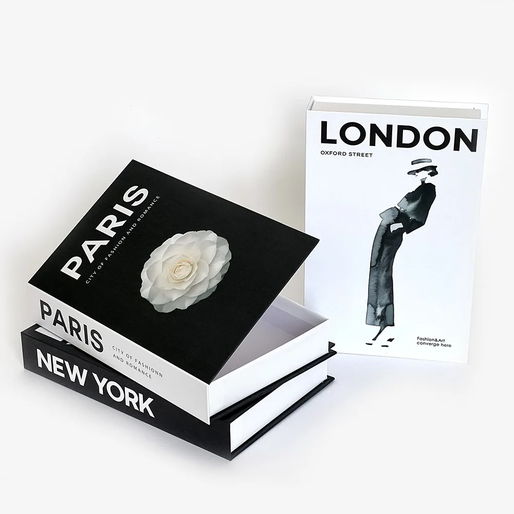 New Arrival London Paris New York Fashion Openable Faux Books For Decorating Boxes Empty Open Storage Decorative Dummy Books Hom