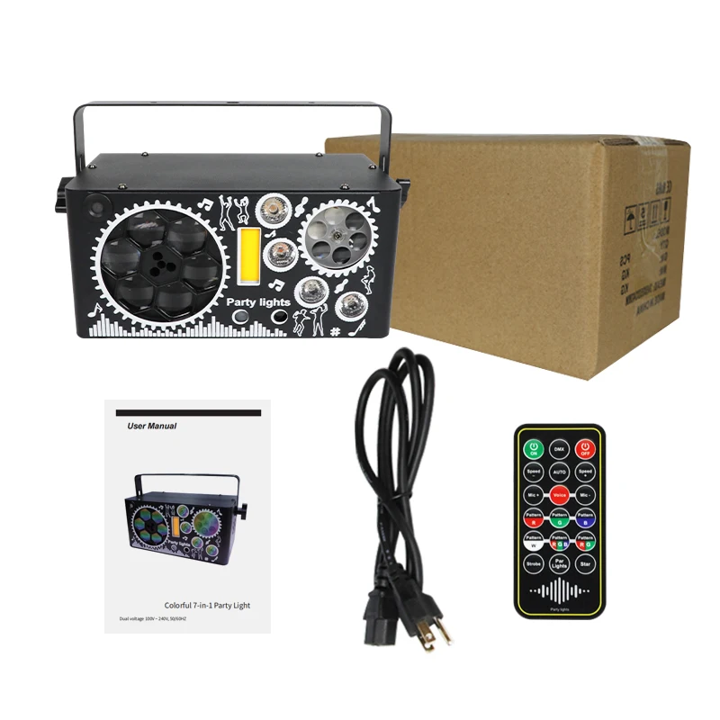 Update 7 In 1 Mixed Effect DMX Sound Activated Laser Lights DJ Disco Gobo RGBW UV Strobe Party Lights Indoor Rave Club Lighting