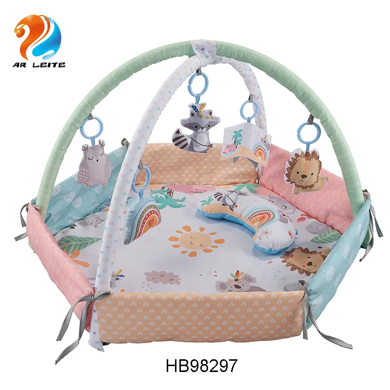 New Super Soft Plush Fold Baby Crawling Play Mat Activity Crawling Baby Play Gym With Pillow And Hanging Toys