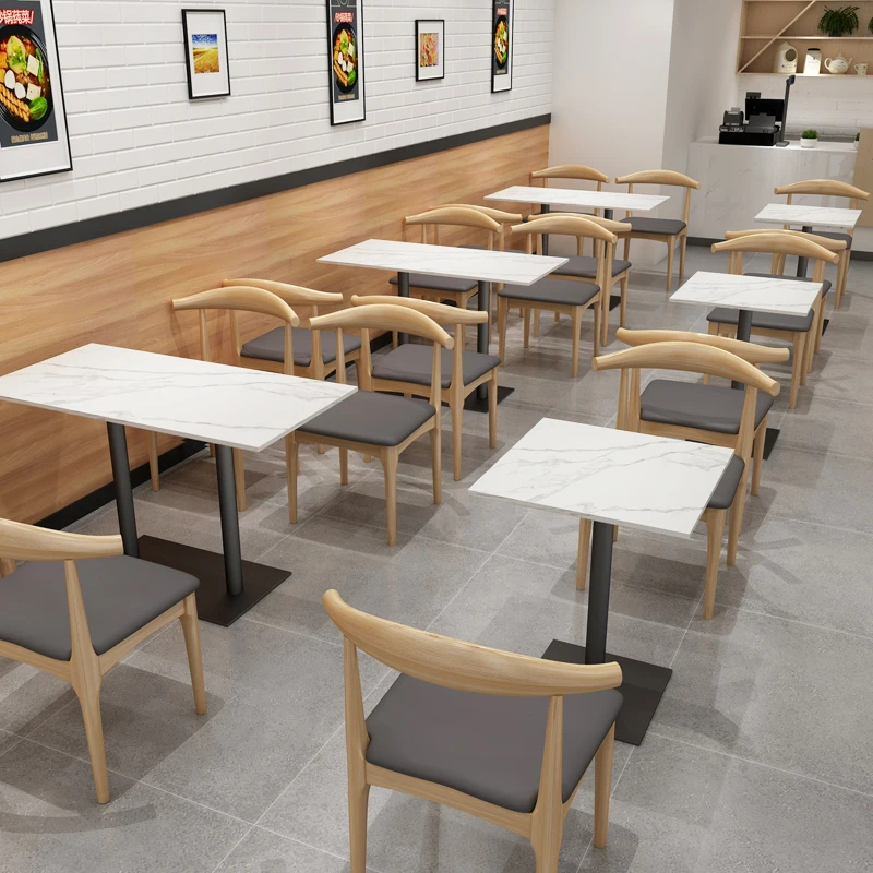 Factory custom commercial dining fast food shop wooden booth seating cafe restaurant furniture table and chair