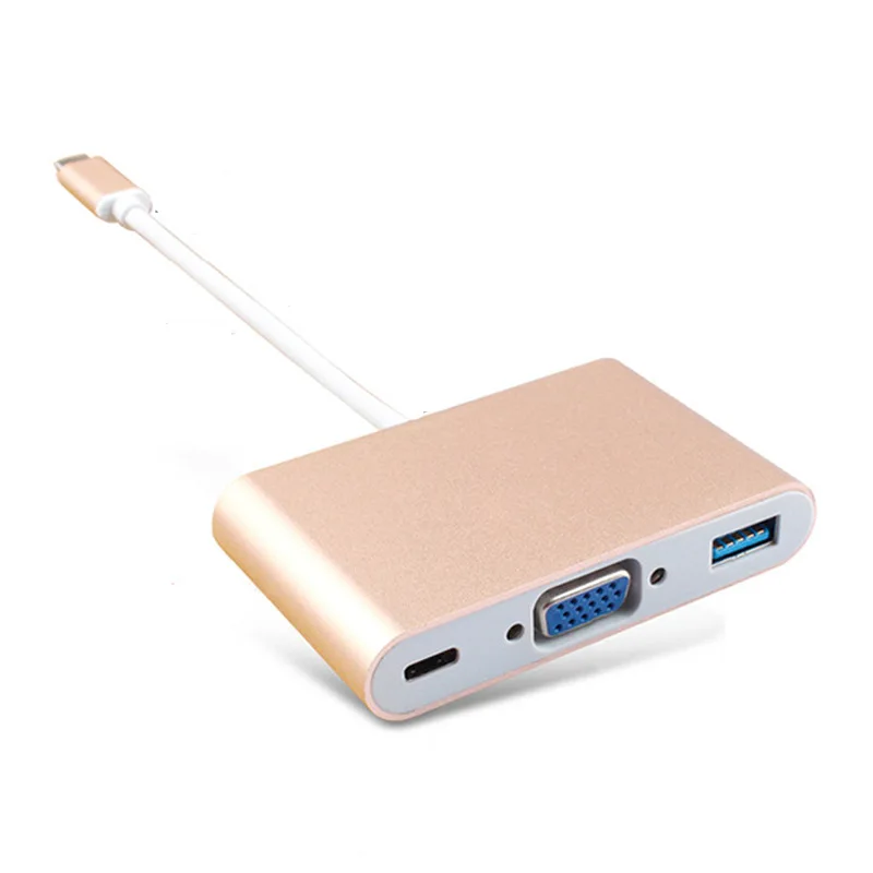 Type C 3 IN 1 Converter Adapter Type C to VGA+USB+PD HUB Factory price USB 3.1 Type C Multifunction adapter