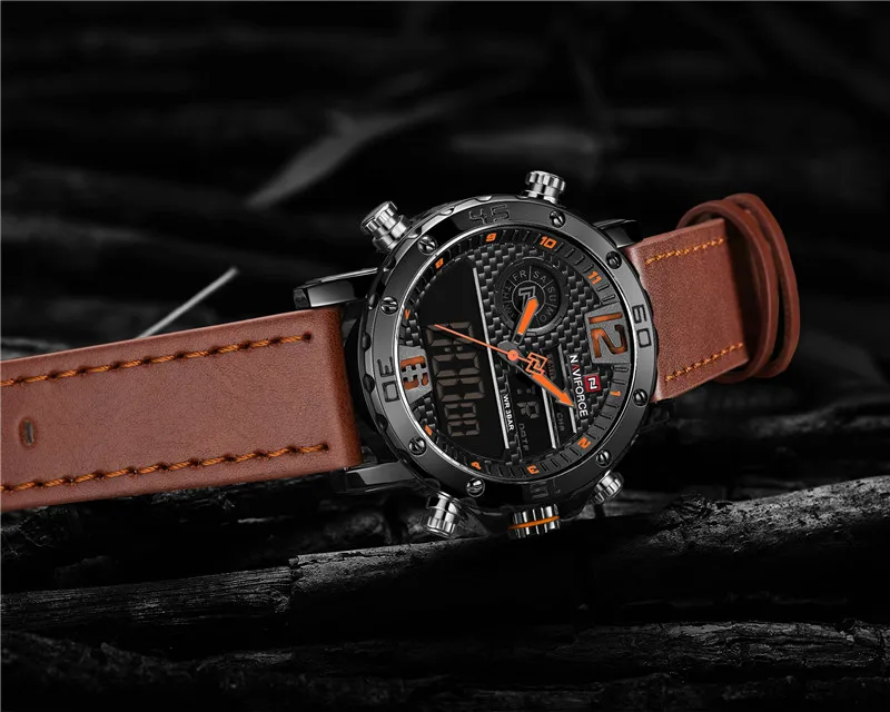 Luxury Leather Sport NAVIFORCE Men Watch Quartz Waterproof Wrist Watch 9134