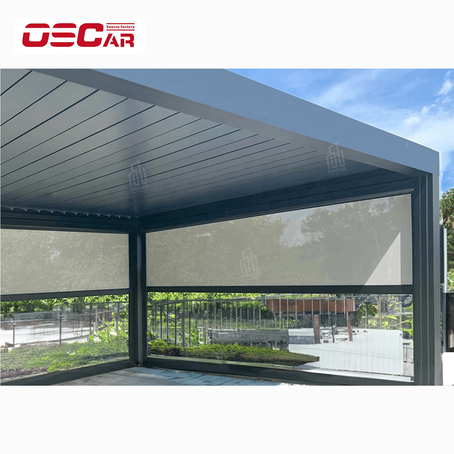 Oscaracso Modern Luxury Gazebo Awning Electric Curtain Roof Patio Waterproof Bioclimatic Outdoor Motorized Pergola Aluminium